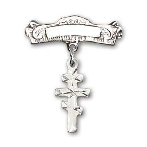  Sterling Silver Baby Badge with Greek Orthadox Cross Charm 