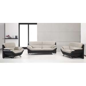 2927 Bonded Leather Black and Grey Sofa Set 