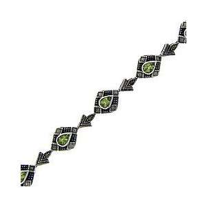    Sterling Silver Marcasite Simulated Peridot Bracelet Jewelry