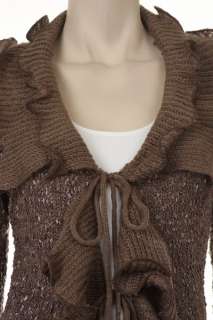 KAREN T DESIGN BLACK Ruffle Designer Long NWT Sweater Coat Cardigan L 
