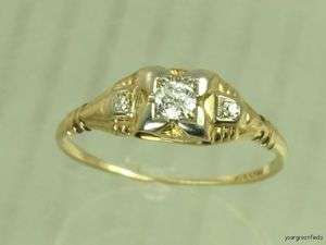   YELLOW GOLD & GENUINE WHITE OLD EUROPEAN CUT DIAMOND ENGAGEMENT RING