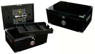 120 Cigar Humidor Case Black / Scissors / Humidifier  