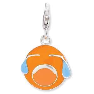  Silver Enameled 3 D Crying Face w/Lobster Clasp Charm Jewelry