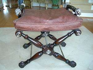   Alexander Sable Mahogany & Stainless Lion Head Directors Stool Bench