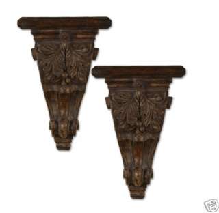 SET/2 Aged Brown ACANTHUS WALL PHOTO Planter SHELVES  