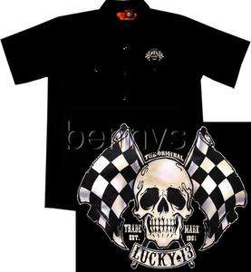 NEW Skull Flags Hot Rod Car Work Shirt, Lucky 13, L  