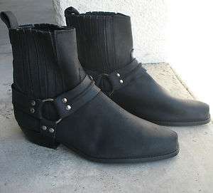 Black Leather Harness Motorcycle Ankle Boot Vintage Loredano NEW 
