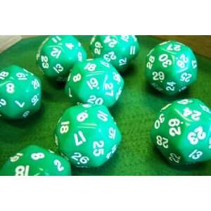 30 Sided Dice, Opaque Green and White Toys & Games
