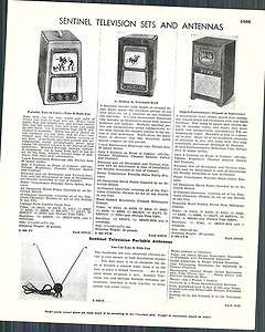 1950 Ad Sentinel Television Sets TV Portable ORIGINAL ADVERTISING 