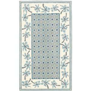   by 4 Feet Hand hookedWool Area Runner, Blue and Ivory