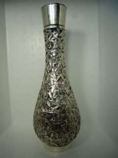   ANTIQUE JAPANESE STERLING SILVER OVERLAY GLASS DECANTER NR  