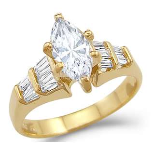 Solid 14k Yellow Gold Marquise CZ Cubic Zirconia Engagement Ring New 