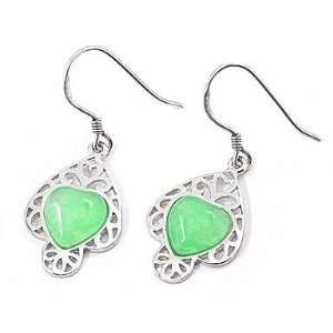    925 Sterling Silver Green Jade Fish Earrings se3214 Jewelry