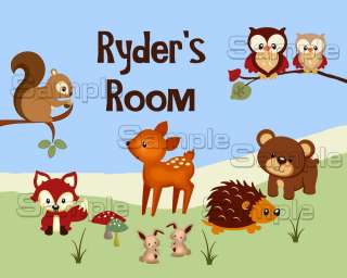   print personalized woodland animals boys nursery room art  