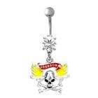 WickedBodyJewelz 316L Surgical Steel Belly Ring with Skull and Wings 