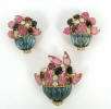   Diamond Tourmaline Rubies Sapphires Carved Topaz 18K Brooch & Earrings