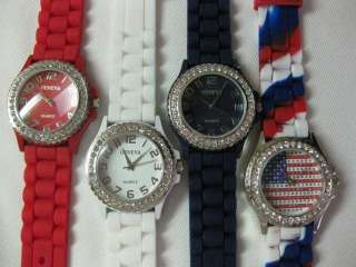   NAVY BLUE or FLAG LARGE DIAL Ladies Geneva Silicone Jelly Watch  