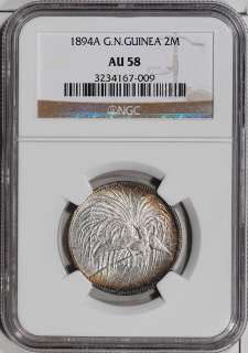 1894A German New Guinea 2 Mark   NGC AU58  