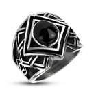   Steel Tribal Cast Onyx Stone Center Band Ring   Size 9 13, 11