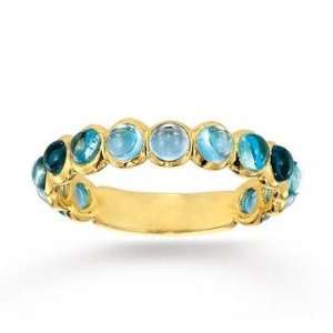  14k Yellow Gold Bezel Cabochon Blue Topaz Stackable Ring Jewelry