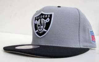 Oakland Raiders Team Logo Grey On Black Snap Back Cap Hat By Mitchell 