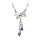 Top Value Jewelry 18K Gold Plated Bow Pendant Necklace with 2 Amethyst 