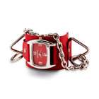 VistaBella Ladies Red Leather Silver Tone Chain Quartz Wristwatch