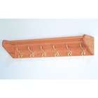 Wooden Mallet Hat and Coat Rack with Six Brass Hooks   Wood Finish 