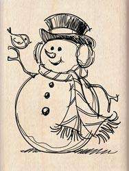 Wood Mounted RUBBER STAMP ~ SNOWMAN & FRIEND  