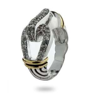 Sterling Silver Belt Buckle Ring w/ Pave Cubic Zirconia Size 8 (Sizes 