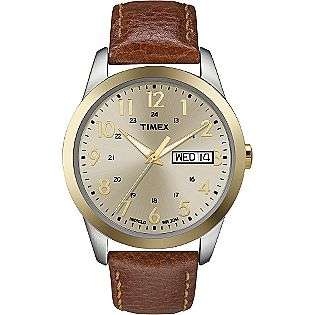 Mens Classic Dress Watch with Leather Strap and Day/Date Feature 