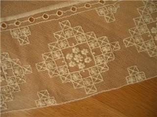 LG Antique Vtg EMBROIDERY NET LACE PANEL *COVERLET *CURTAIN  