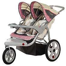 InStep Grand Safari Double Swivel Stroller   Tan with Pink Accents 