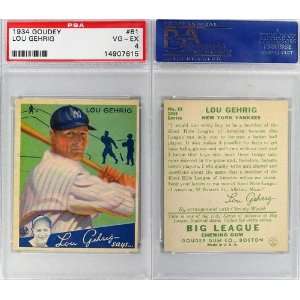  RARE 1934 Goudey Lou Gehrig #61 PSA 4 Vg EX BV $3,200 WOW 