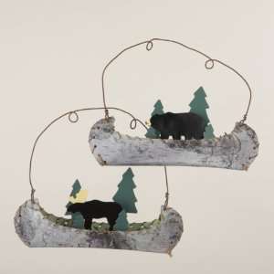  Pack of 6 Bear or Moose in a Canoe Christmas Ornaments 