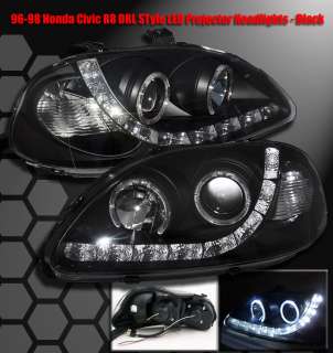 96 98 HONDA CIVIC DRL LED PROJECTOR HEADLIGHTS BLACK 97  