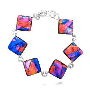   , Blue and Pink Pattern on Diamond Shaped Links Bracelet, 8 Jewelry