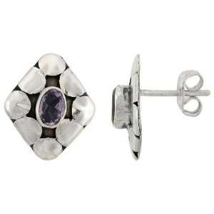 Sterling Silver Oxidized Diamond shaped Earrings, w/ Oval Cut 6 x 4 mm 