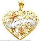 FindingKing 14K Tri Color Gold Love Heart Pendant