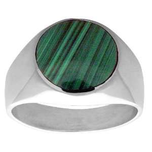 Sterling Silver Round Malachite Mens Ring, 5/8 in. (16mm) wide, size 