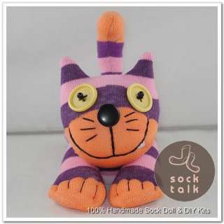 Handmade Sock Monkey Purple Striped Cheshire Cat Stuffed Animals Toy 