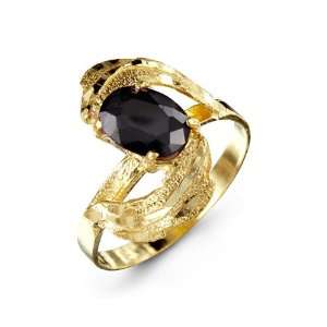  14k Yellow Gold Large Oval Black CZ Womens Fashion Ring Jewelry