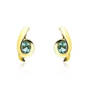  9ct Yellow Gold Blue Topaz Stud Earrings Jewelry