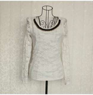 Fashion Long Puff Sleeve Lace Casual Bottoming Shirt Tops Blouses T 