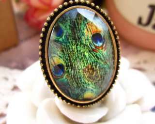 Ancient Peacock Feather Rhinestone Retro Style Ring Z373  