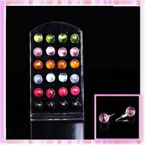 Cute Chic Mix Color Round Ball Acrylic Section Earrings 12 
