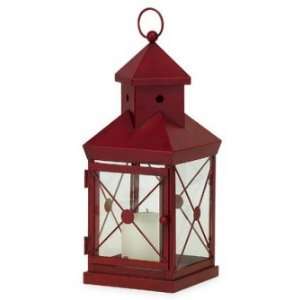  IMAX Charming Red Metal Cupola Lantern With Glass Inserts 