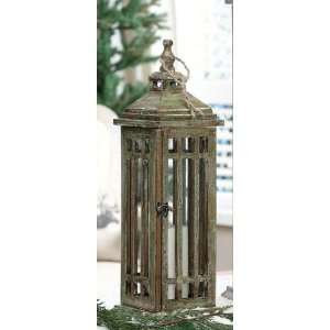   NEW 22h Wood Lantern, Distressed Green Painted Finish