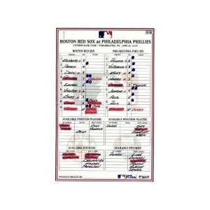 Red Sox at Phillies 6 16 2008 Game Used Lineup Card (MLB Auth)  