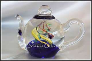 New Art Glass Multi Colored Swirls Teapot Paperweight  